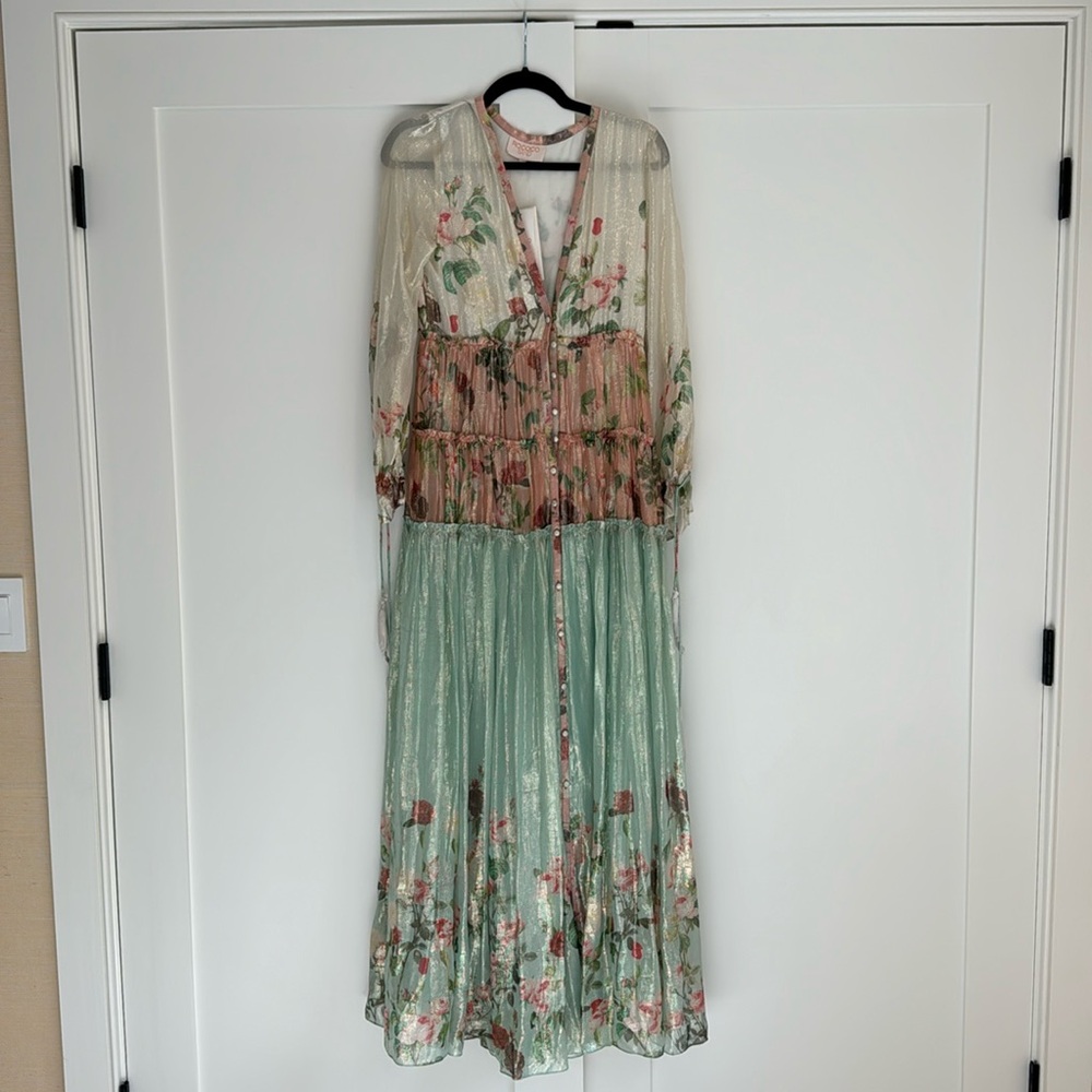 Rococo Sand XS Cara Metallic Floral Maxi Dress NWT